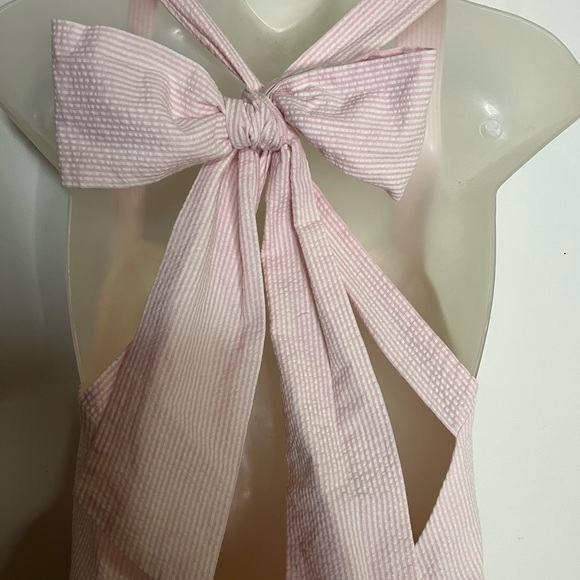 Lauren James Dress The Livingston Oxford Dress Pink Seersucker Bow Tie Back - Picture 5 of 9